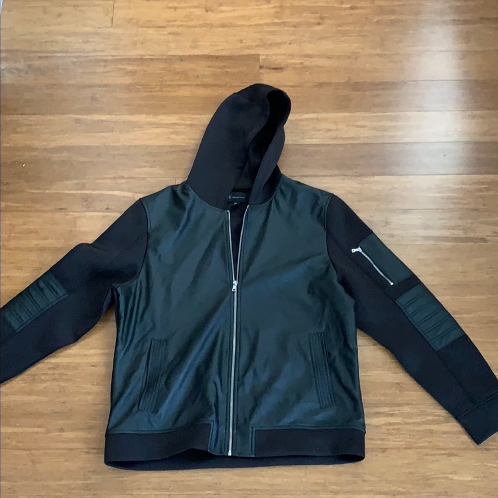 Men’s black leather hoodie